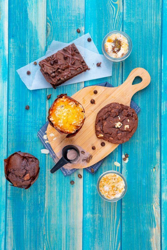 Brownie and Chocolate Cookie with Chocolate and Vanilla Desserts in Small Glass